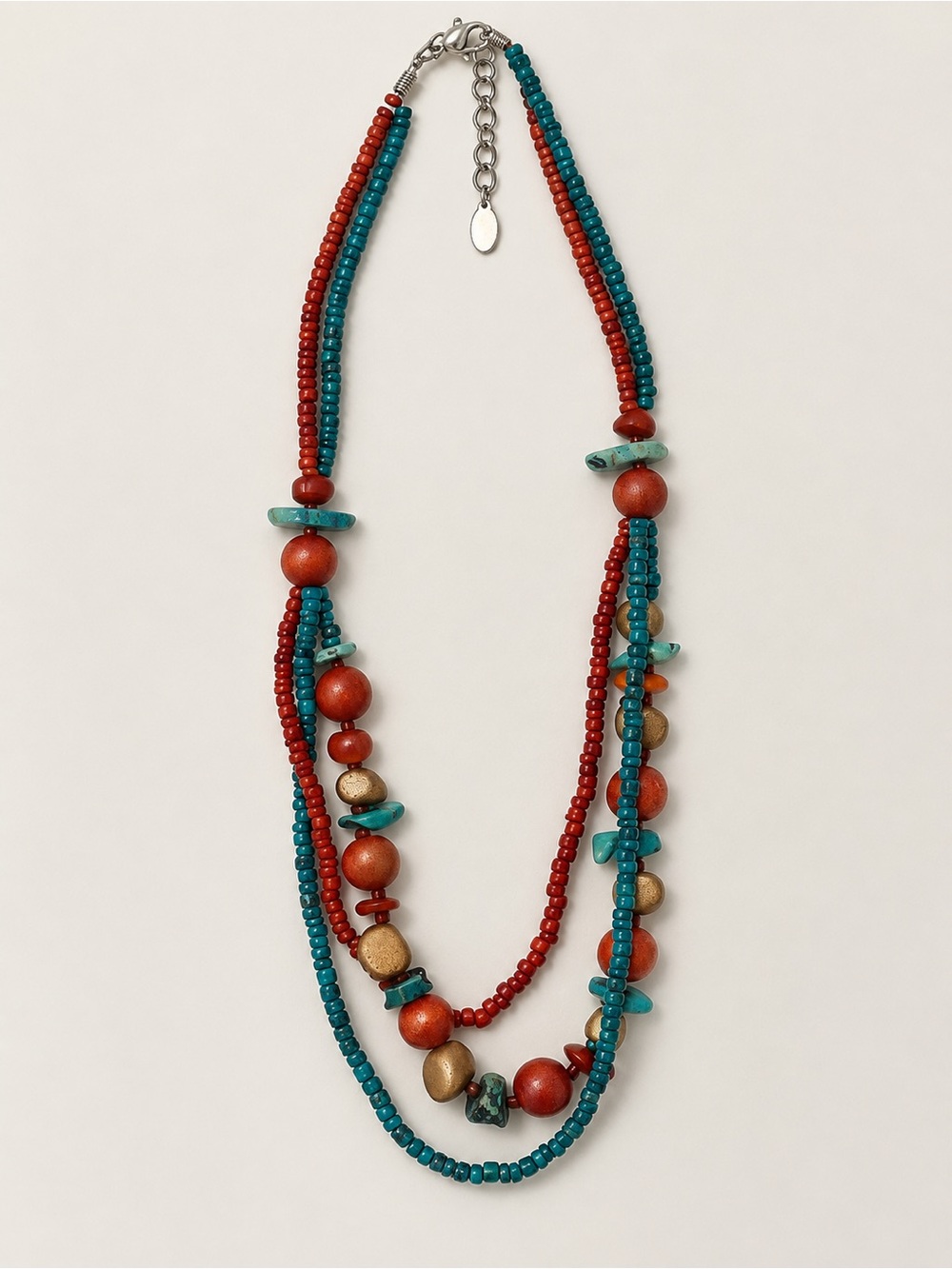 Isadora Boho Multi Strand Turquoise & Rust Beaded Statement Necklace